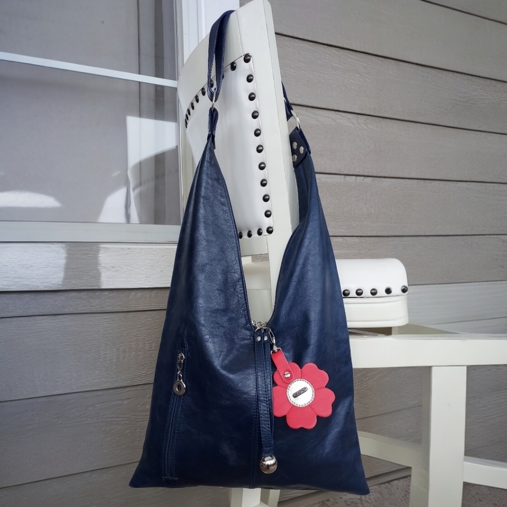 Cristina Leizzarrague Boho- Chic Leather Bag  Navy Blue RARE FIND!